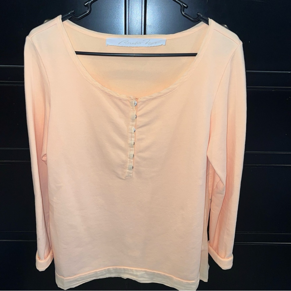 Brabis Noir Peach Colored Women’s Henley Cotton Top Scoop Neck Size 44 (M)